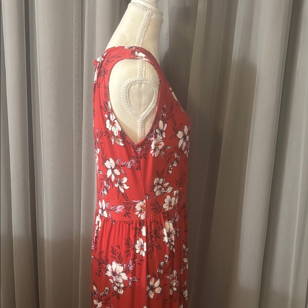 41 Hawthorn Red Floral Midi Dress Size L Sleeveless V Neck Faux Wrap - Picture 4 of 9